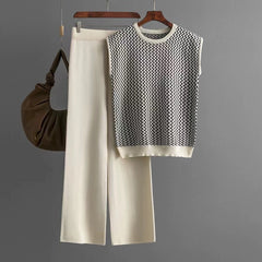 Robert Knitted Cotton Co-ord Set - front shot on hanger, cream - Miss Mosa By Akanksha