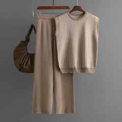 Robert Knitted Cotton Co-ord Set - front shot on hanger, beige - Miss Mosa By Akanksha