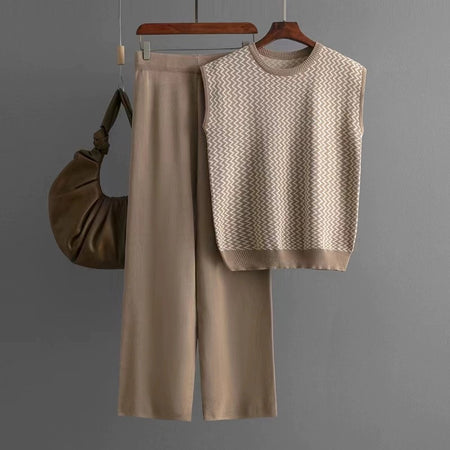 Robert Knitted Cotton Co-ord Set - front shot on hanger, beige - Miss Mosa By Akanksha