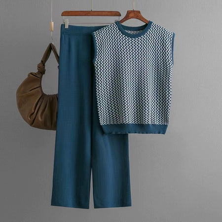 Robert Knitted Cotton Co-ord Set - front shot on hanger, blue - Miss Mosa By Akanksha