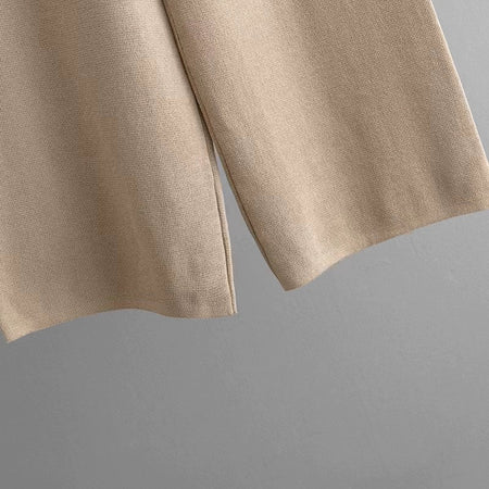 Robert Knitted Cotton Co-ord Set - close-up of trouser hem, beige - Miss Mosa By Akanksha