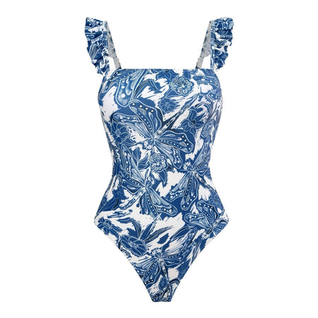 Robert Swimsuit with Sarong - front flat-lay shot, blue - Miss Mosa By Akanksha