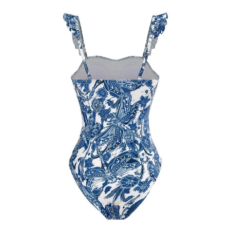Robert Swimsuit with Sarong - back flat-lay shot, blue - Miss Mosa By Akanksha