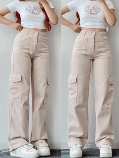 Roderno Cargo Statement Pants - full-length shot on model, beige - Miss Mosa By Akanksha