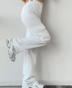 Roderno Cargo Statement Pants - side shot on model, white - Miss Mosa By Akanksha