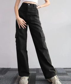 Roderno Cargo Statement Pants - full-length shot on model, black - Miss Mosa By Akanksha