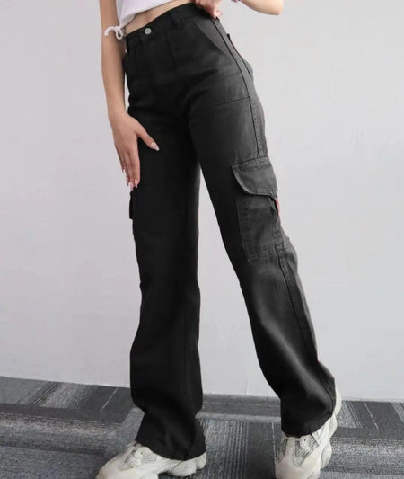 Roderno Cargo Statement Pants - side shot on model, black - Miss Mosa By Akanksha