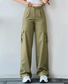 Roderno Cargo Statement Pants - full-length shot on model, green - Miss Mosa By Akanksha