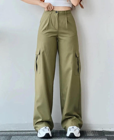 Roderno Cargo Statement Pants - full-length shot on model, green - Miss Mosa By Akanksha