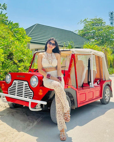 Roderno Resortwear Set - lifestyle shot on model, cream - Miss Mosa By Akanksha