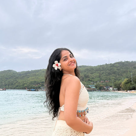 Roderno Resortwear Set - lifestyle shot on model, cream - Miss Mosa By Akanksha