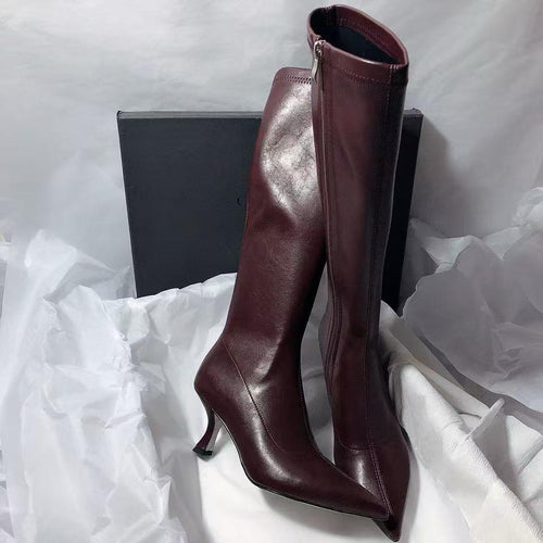Rolf Knee Leather Boots In Wine