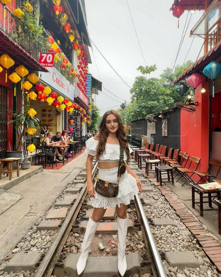 Rome Luxe White Co-ord Set - full-length shot on model, white - Miss Mosa By Akanksha