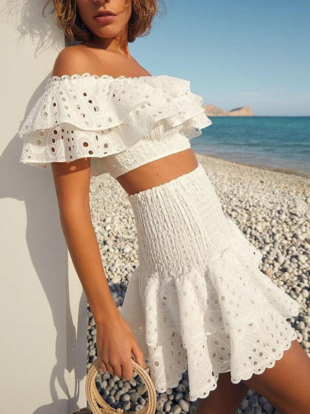 Rome Luxe White Co-ord Set - front shot on model, white - Miss Mosa By Akanksha