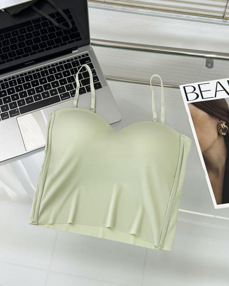 Rome Tank Tops with Inbuilt Bra In Pista Green - flat-lay product shot of camisole top - Miss Mosa By Akanksha