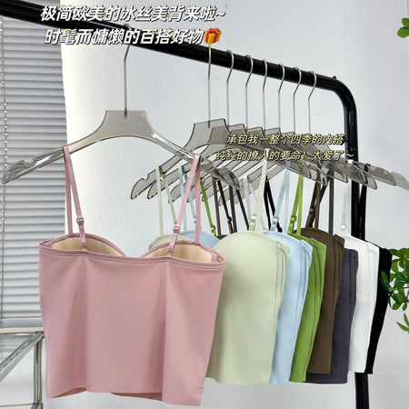 Rome Tank Tops with Inbuilt Bra In Pista Green - product shot of camisole tops on a rack - Miss Mosa By Akanksha