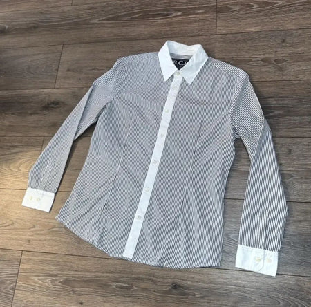 Romello Striped Formal Shirt - flat-lay product shot, grey and white - Miss Mosa By Akanksha