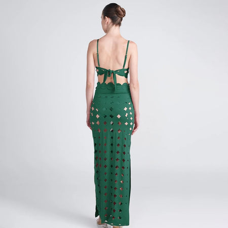 Romeo 2 pcs Swimsuit With Skirt - back shot, dark green - Miss Mosa By Akanksha