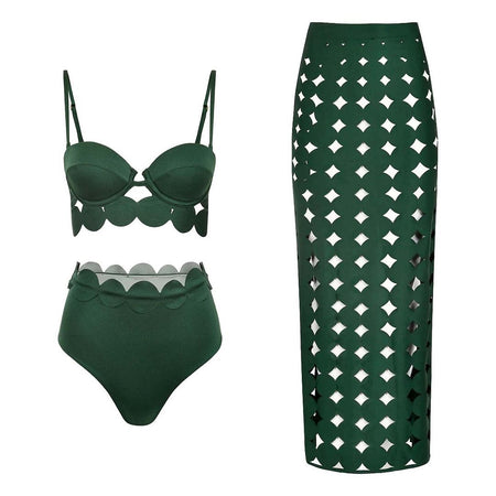 Romeo 2 pcs Swimsuit With Skirt - flat-lay shot, dark green - Miss Mosa By Akanksha