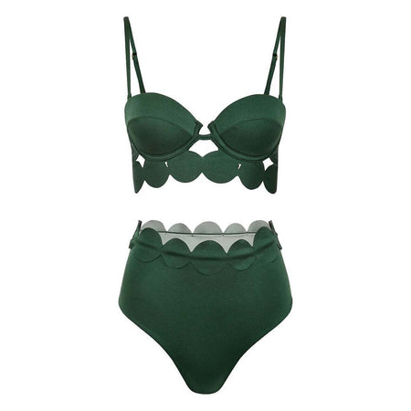 Romeo 2 pcs Swimsuit With Skirt - flat-lay shot, dark green - Miss Mosa By Akanksha