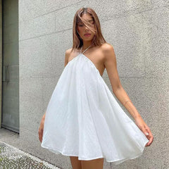 Romilly Halter neck Dress - front shot on model, white - Miss Mosa By Akanksha