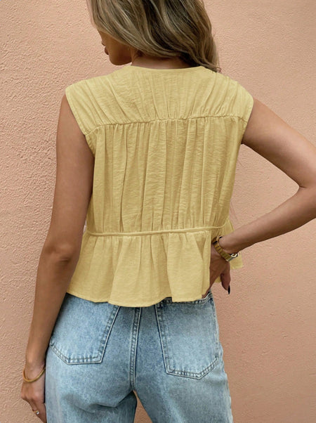 Romilly Knot Layered Top - back shot, pale yellow - Miss Mosa By Akanksha