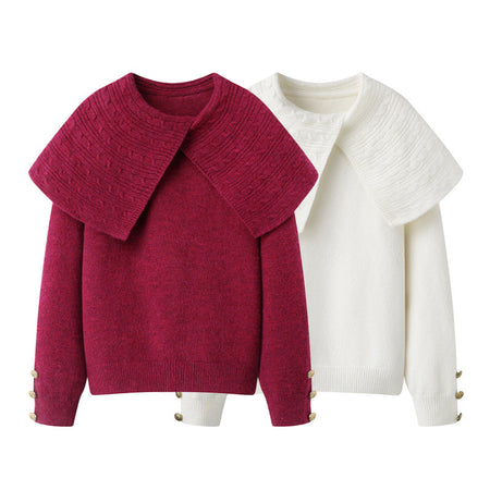 Romilly Woolen Sweater - flat-lay front shot, burgundy and white - Miss Mosa By Akanksha