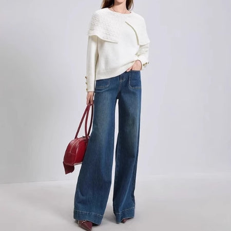 Romilly Woolen Sweater - full-length shot, white - Miss Mosa By Akanksha