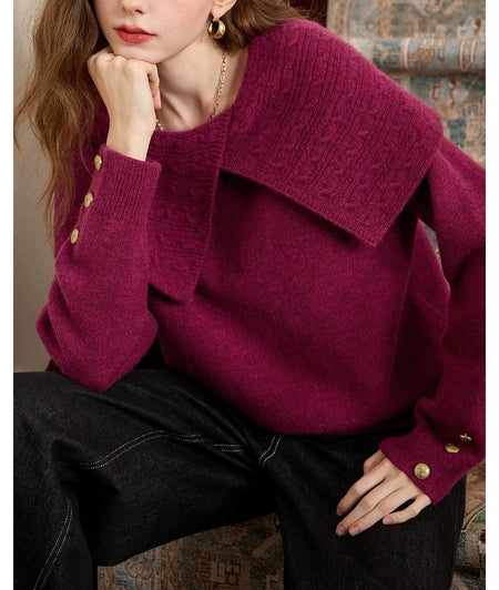 Romilly Woolen Sweater - seated close-up shot, magenta purple - Miss Mosa By Akanksha