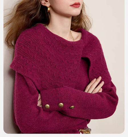 Romilly Woolen Sweater - sleeve detail shot, magenta purple - Miss Mosa By Akanksha