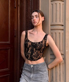 Romy Lace Crop Top - front shot, black - Miss Mosa By Akanksha