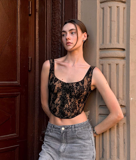 Romy Lace Crop Top - front shot, black - Miss Mosa By Akanksha