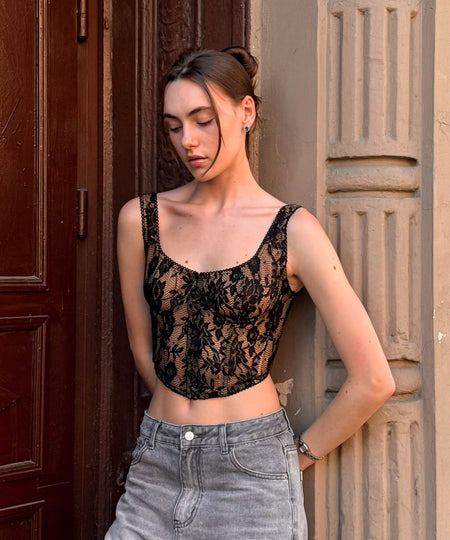 Romy Lace Crop Top - front shot, black - Miss Mosa By Akanksha