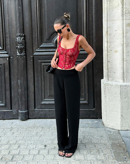 Romy Lace Crop Top - full-length shot, red - Miss Mosa By Akanksha