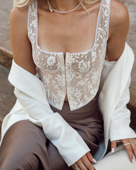 Romy Lace Crop Top - full-length shot, cream - Miss Mosa By Akanksha