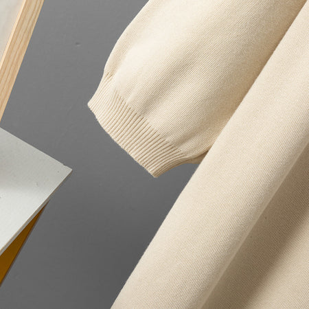 Romy Luxe Winter Dress With Cape - close-up of fabric detail, cream - Miss Mosa By Akanksha
