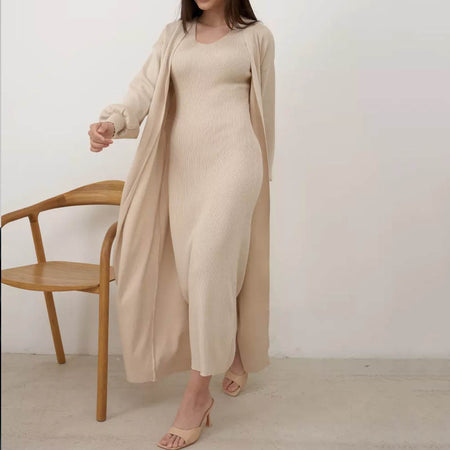 Romy Luxe Winter Dress With Cape - front shot on model, cream - Miss Mosa By Akanksha