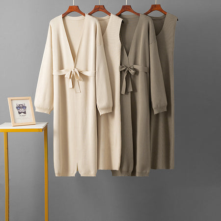 Romy Luxe Winter Dress With Cape - flat-lay product shot of cardigan and dress, cream and taupe - Miss Mosa By Akanksha