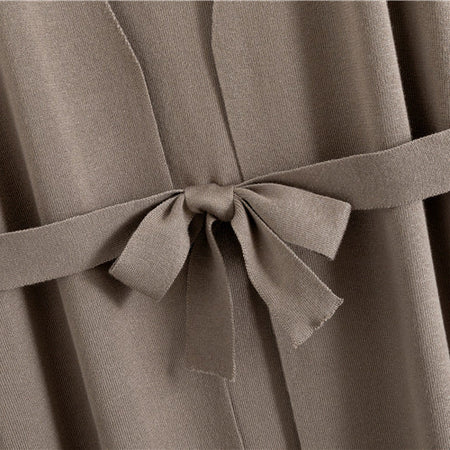 Romy Luxe Winter Dress With Cape - close-up of belt detail, taupe - Miss Mosa By Akanksha