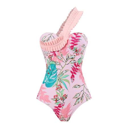Romy Printed Swimsuit With Skirt - front shot, pink floral print - Miss Mosa By Akanksha