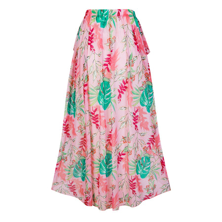 Romy Printed Swimsuit With Skirt - flat-lay shot, pink floral print - Miss Mosa By Akanksha
