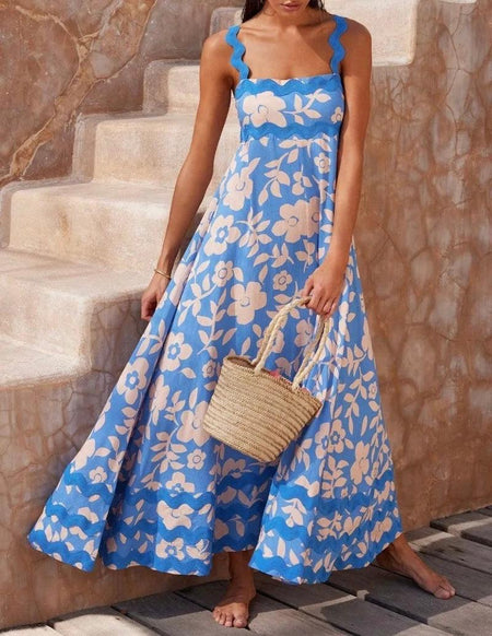 Rooz Summer Midi Dress in Blue - full-length shot on model, blue - Miss Mosa By Akanksha