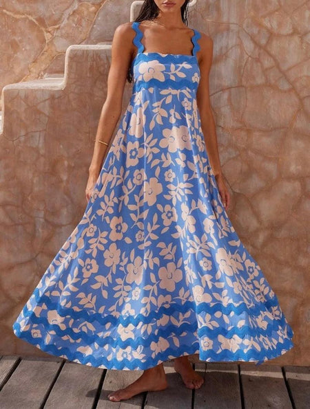 Rooz Summer Midi Dress in Blue - full-length shot on model, blue - Miss Mosa By Akanksha