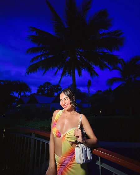 Rooz Summer Resortwear Dress - lifestyle shot on model, multicolour - Miss Mosa By Akanksha
