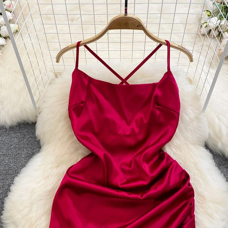 Rory Luxury Satin Dress - close-up of bodice, red - Miss Mosa By Akanksha
