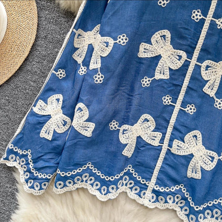 Rory Premium Embroidered Cotton Shirts In Sky Blue - close-up of embroidered hem detail - Miss Mosa By Akanksha