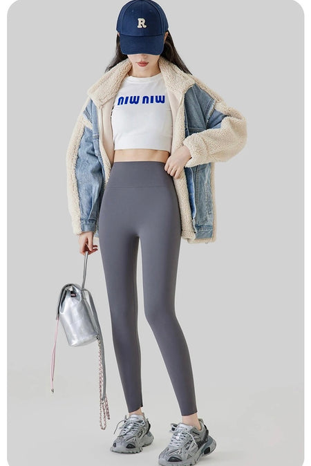 Rosa Slimming Premium Fleece Leggings - full-length front shot on model, grey - Miss Mosa By Akanksha