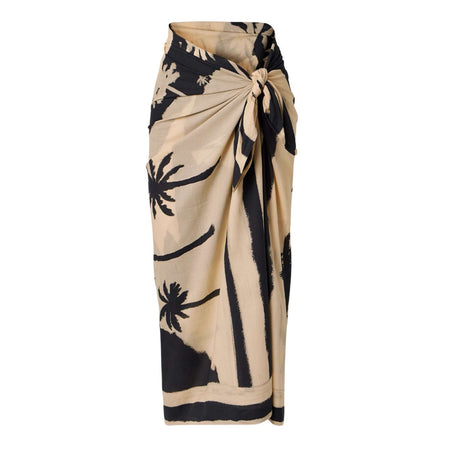 Rosalie 2 Pcs Swimsuit With Sarong - flat-lay shot, black and cream palm print - Miss Mosa By Akanksha