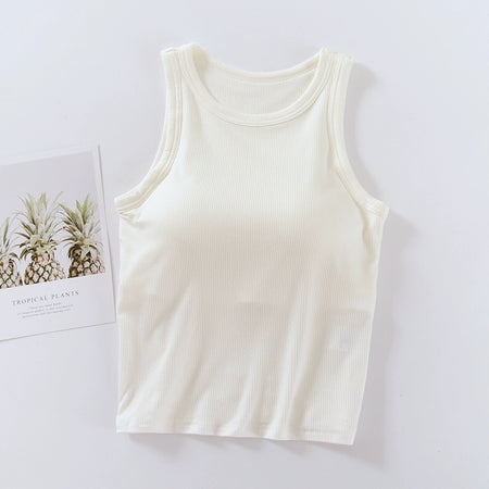 Rosalie Tank Tops with Inbuilt Bra - flat-lay product shot, white - Miss Mosa By Akanksha