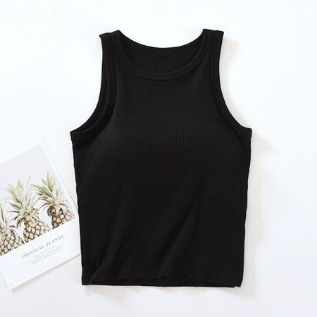 Rosalie Tank Tops with Inbuilt Bra - flat-lay product shot, black - Miss Mosa By Akanksha